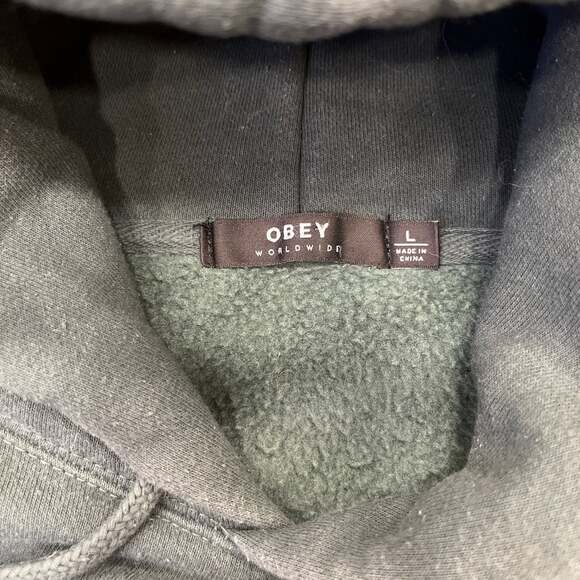 Obey Colorblock Hoodie Forest Green & Yellow - Size M - Picture 3 of 3